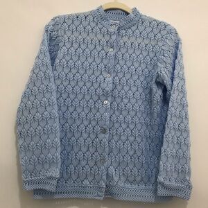 Vintage Montgomery Ward Women's Blue Crochet Sweater Size 36